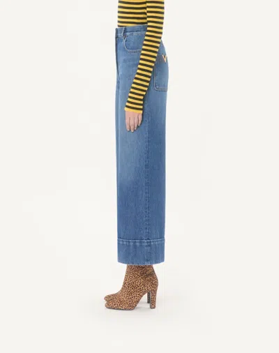 Valentino Cuffed Ankle Jeans With Front Button And Zip Closure In Multi