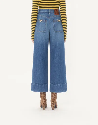 Valentino Cuffed Ankle Jeans With Front Button And Zip Closure In Multi