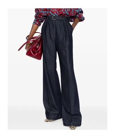 Dries Van Noten High Waist Wide Leg Belted Pleated Jeans In Blue
