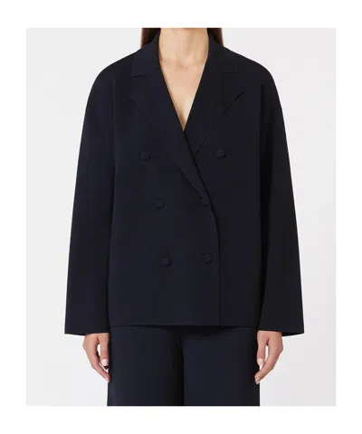 Max Mara Knit Double-breasted Blazer In Blue