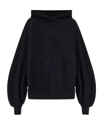 Allsaints Womens Black Artia Logo-embroidered Cotton Hoody In Black