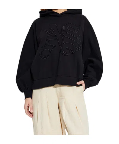 Allsaints Womens Black Artia Logo-embroidered Cotton Hoody In Black