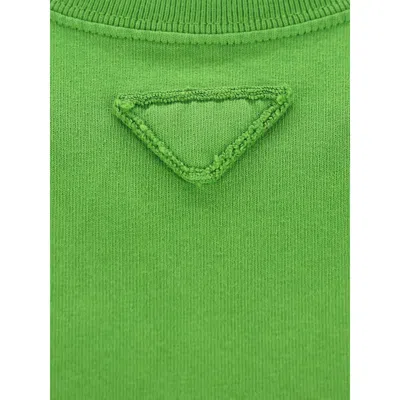 Prada Green Solid Crew Neck T-shirt In Green