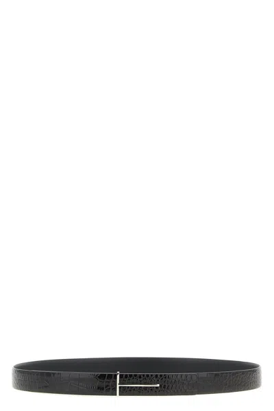 Tom Ford Reversible Python-print Buckle Belt In Black