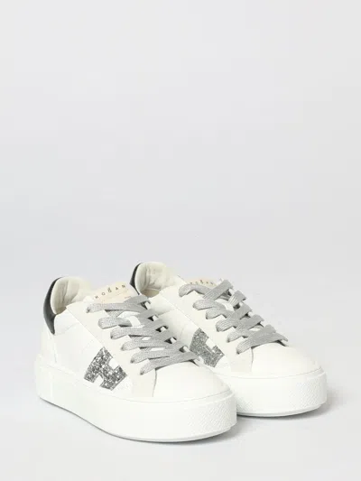 Hogan Crosswind Nappa Leather And Suede Sneakers With Glitter H Detail In White