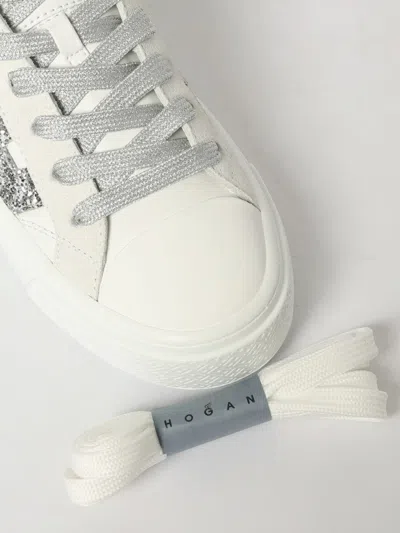 Hogan Crosswind Nappa Leather And Suede Sneakers With Glitter H Detail In White
