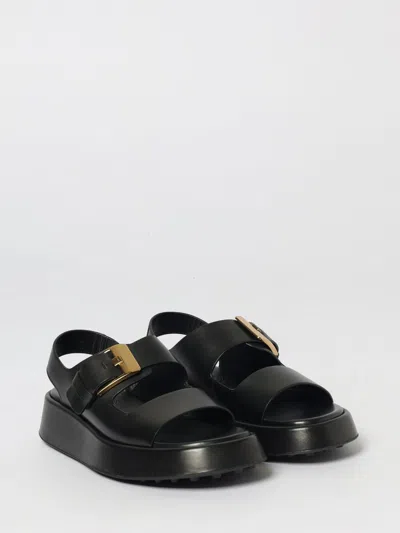 Tod's Leather Sandals With Double Strap And Maxi Buckle In Black