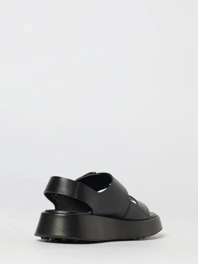 Tod's Leather Sandals With Double Strap And Maxi Buckle In Black