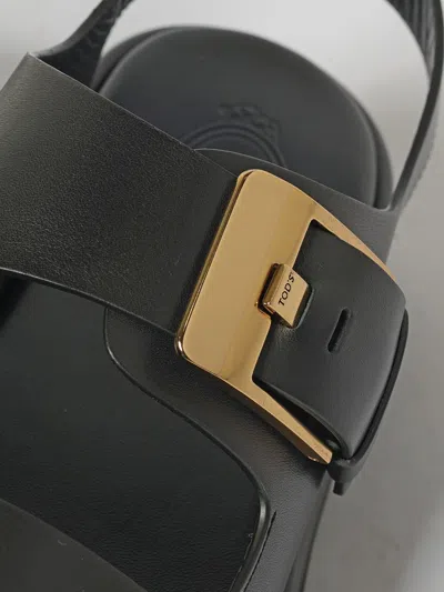 Tod's Leather Sandals With Double Strap And Maxi Buckle In Black