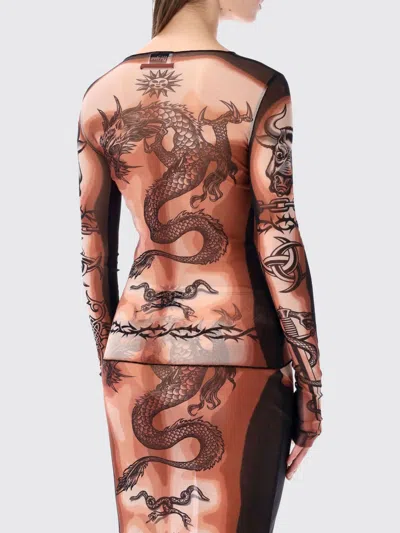 Jean Paul Gaultier Tattoo-inspired Sheer Long-sleeved Top With Bold Motifs In Brown