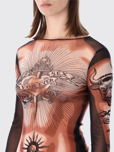 Jean Paul Gaultier Tattoo-inspired Sheer Long-sleeved Top With Bold Motifs In Brown