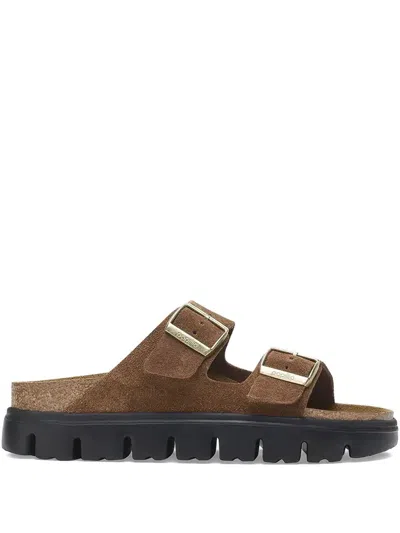 Birkenstock Arizona Buckle Suede Flatform Sandals In Brown