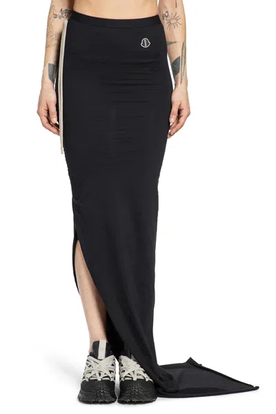 Rick Owens Draped Drawstring Maxi Ruched Side Slit In Black