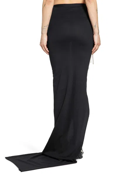 Rick Owens Draped Drawstring Maxi Ruched Side Slit In Black
