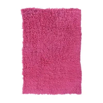 Linon Flokati Solid Woven Rectangular Accent Rug In Pink