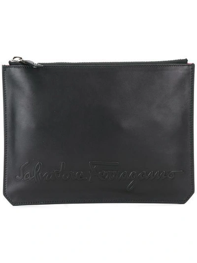 Shop Ferragamo Salvatore  Kentucky Logo Clutch Bag - Black