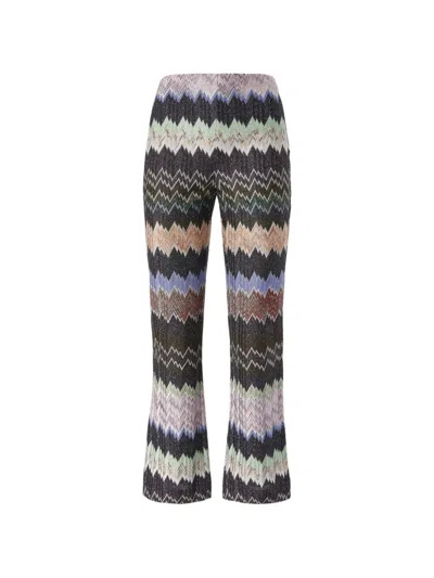 Missoni Zigzag Flared Trousers Textured Metallic Threads In Multi