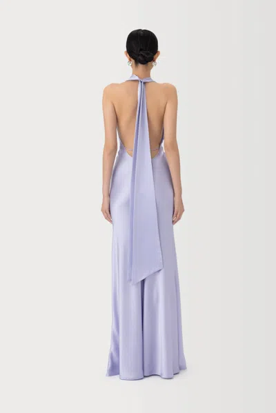 Sau Lee Pearl Satin Plunging Cowl Neck Bias-cut Sheath Maxi Dress In Purple