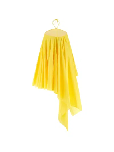 Jacquemus Courte Asymmetric Cotton-blend Crepon Halterneck Dress In Yellow