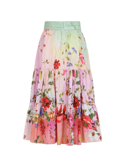 Roberto Cavalli Floral-print High-rise Gathered Midi Skirt In Multi