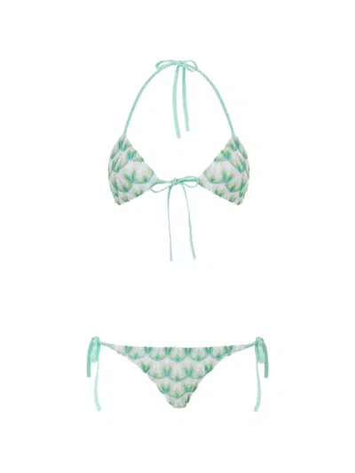 Missoni Triangle Bikini In Viscose With Floral Motif In Green