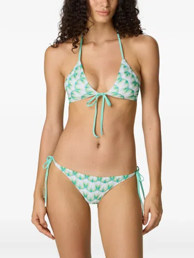 Missoni Triangle Bikini In Viscose With Floral Motif In Green