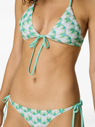 Missoni Triangle Bikini In Viscose With Floral Motif In Green