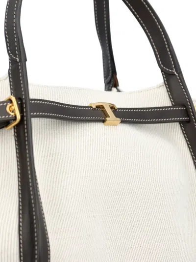 Tod's White Tote Bag With Front Leather Buckled Belt In Cotton Blend Woman