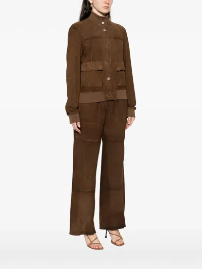 P.a.r.o.s.h Buttoned Suede Jacket In Brown