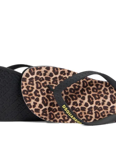 Dsquared2 Wild2 Flip Flops Black In Brown