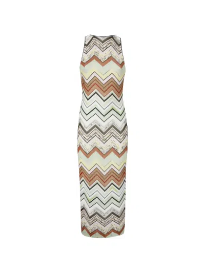 Missoni Ärmelloses Langkleid Aus Baumwolle Und Viskose Mit Fischgrätmuster In Multi