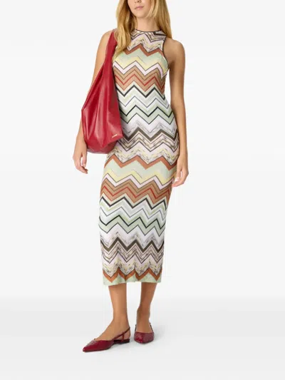 Missoni Ärmelloses Langkleid Aus Baumwolle Und Viskose Mit Fischgrätmuster In Multi