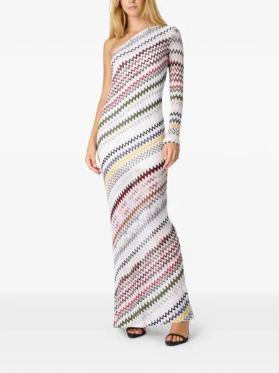 Missoni Asymmetric One Sleeve Long Viscose Dress In Multi