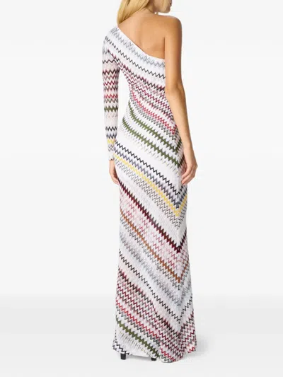 Missoni Asymmetric One Sleeve Long Viscose Dress In Multi