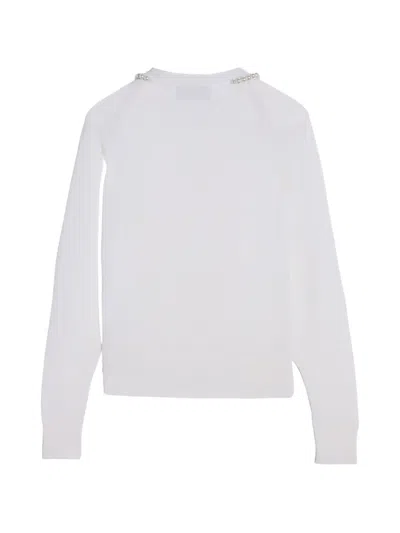 Simone Rocha Merino Silk Cardigan With Embroidered Pearl Neckline In White