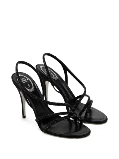 René Caovilla Erin Sandals Open Toe Textured Straps In Black