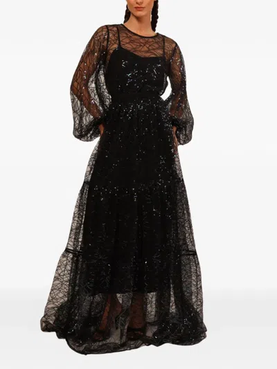 Baruni Jumana Long-sleeve Maxi Dress In Black