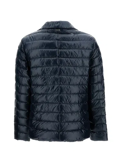 Herno Quilted Blue Down Jacket With Button Fastening In Blue