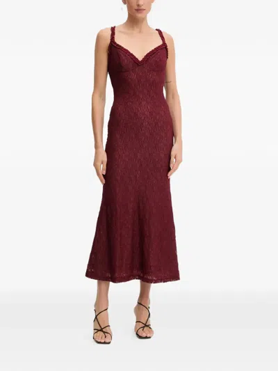 Bardot Alegra Sleeveless V-neck Stretch Lace Midi Dress In Red