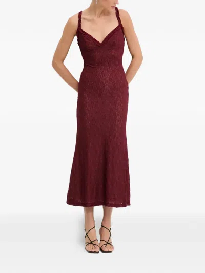 Bardot Alegra Sleeveless V-neck Stretch Lace Midi Dress In Red