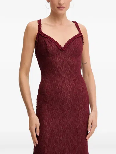 Bardot Alegra Sleeveless V-neck Stretch Lace Midi Dress In Red