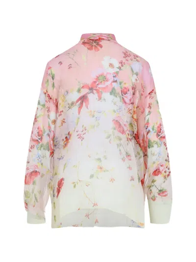 Roberto Cavalli Silk Floral-print Cutout Long-sleeve Blouse In Multi