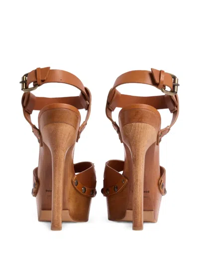 Dsquared2 Platform Sandals Open Toe Bondage Style In Brown