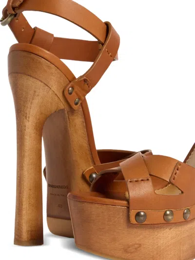 Dsquared2 Platform Sandals Open Toe Bondage Style In Brown