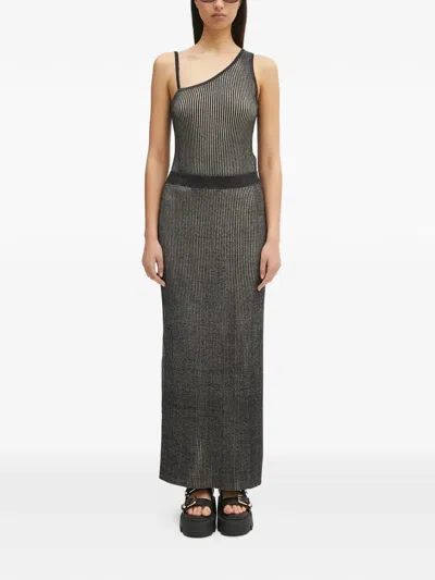 Samsoe & Samsoe Striped One-shoulder Top In Gray