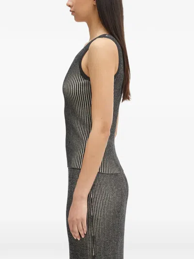 Samsoe & Samsoe Striped One-shoulder Top In Gray
