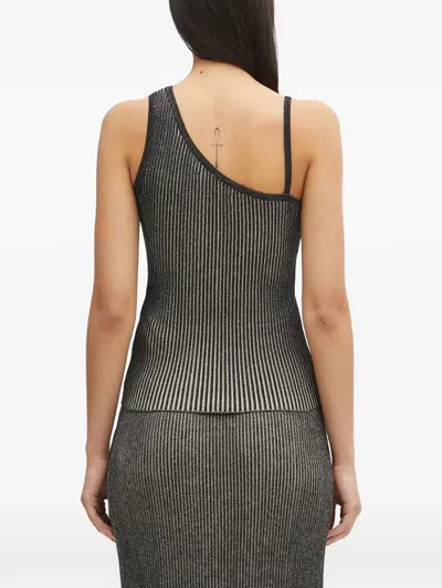 Samsoe & Samsoe Striped One-shoulder Top In Gray
