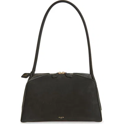 Alaïa Le Bouledogue Bowling Shoulder Bag In Nubuck Leather In Black