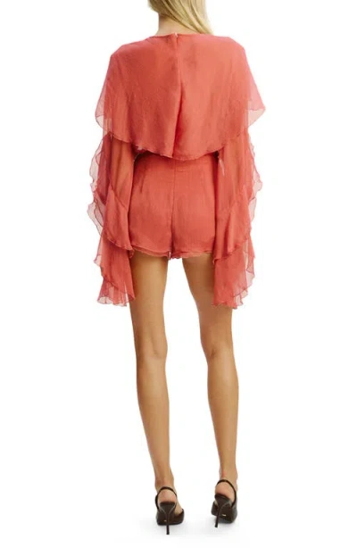 Bardot Carson Chiffon Sheer Ruffle Caped Exaggerated Sleeves Romper In Purple