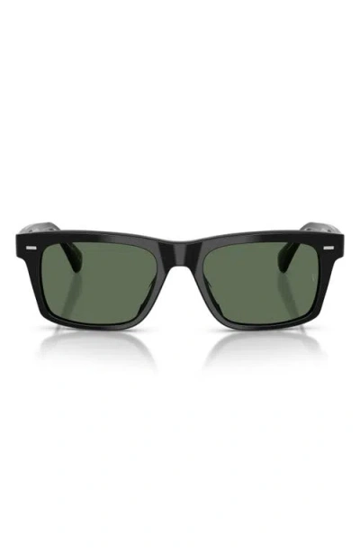 Oliver Peoples 0ov5596su Bold Rectangular Frame Sunglasses With Dark Green Lenses In Black